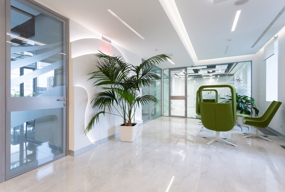 Modern media studio reception area