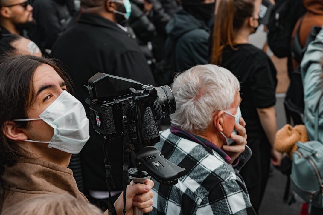 Journalist with microphone during live coverage