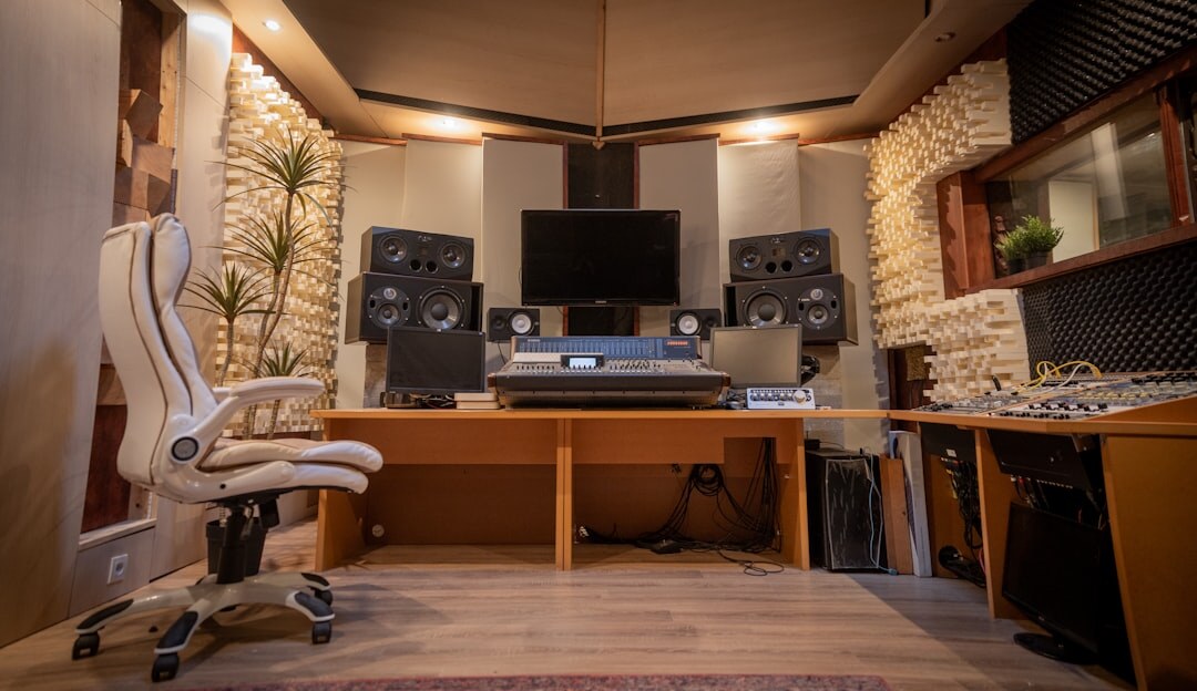 Voice actor recording in acoustic studio